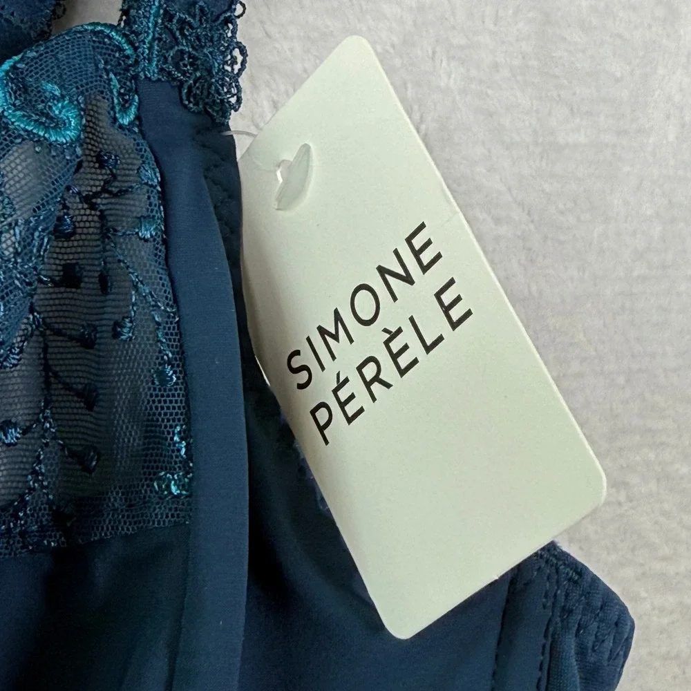 Simone Perele Prestige Blue Full Cup Support Bra 12X320 Embroidered Lace 36D NEW